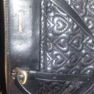 Black Quilted Leather Handbag - Gold Logo Accent